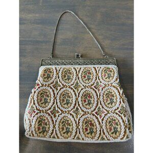 Vintage Beaded Floral Tapestry Twisted Bead Evening Purse Hand Bag